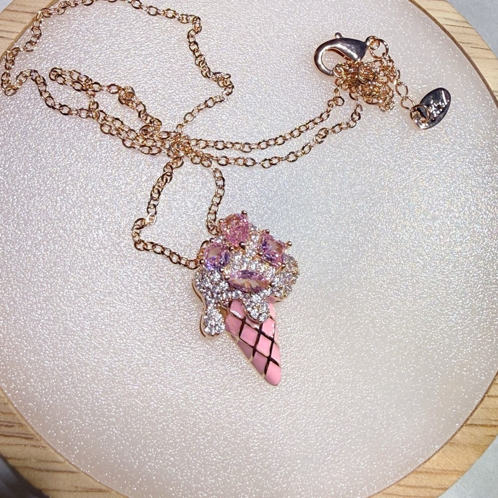 Pink and Gold Ice Cream Pendant Necklace